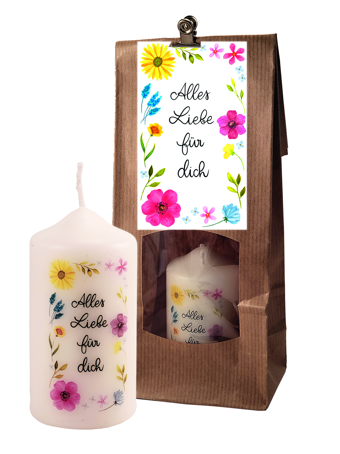 Kerze in Tüte „Alles Liebe für dich“, mit Kärtchen