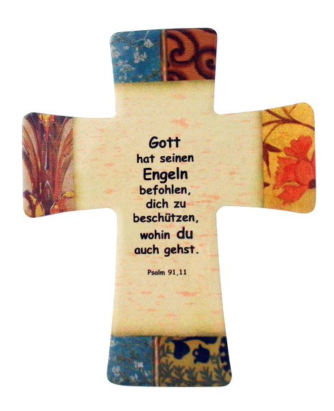 Keramikkreuz „Gott hat seinen Engeln befohlen“